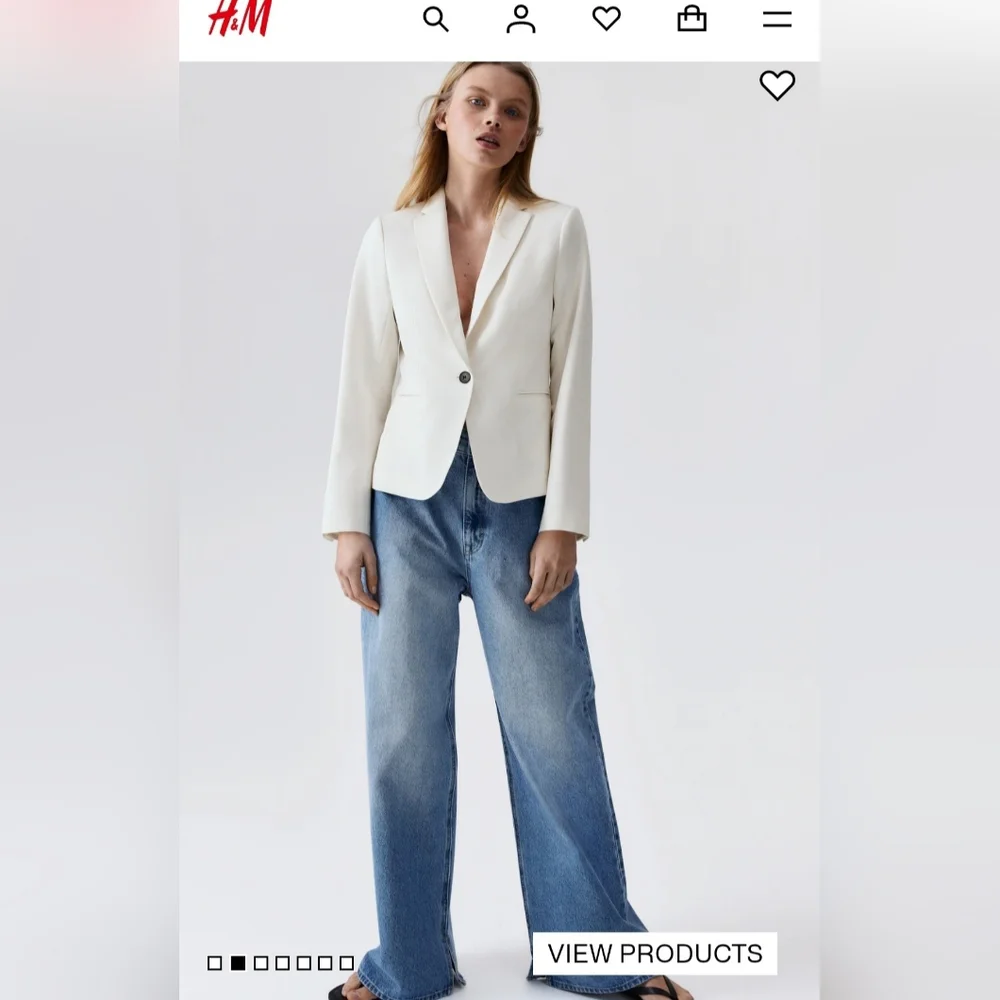 H&M Women's Fitted Blazer Ivory/Light Cream Woven Lined One Button New Medium - Picture 13 of 16